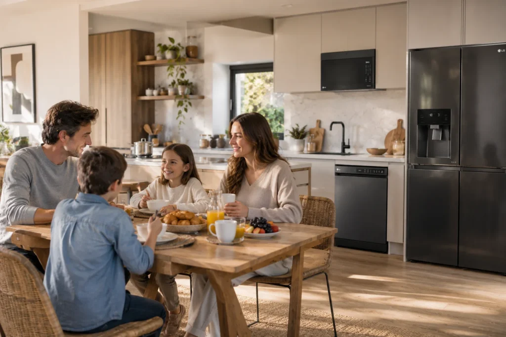 Open-Plan Kitchen with Quiet LG Dishwasher in Everyday Use